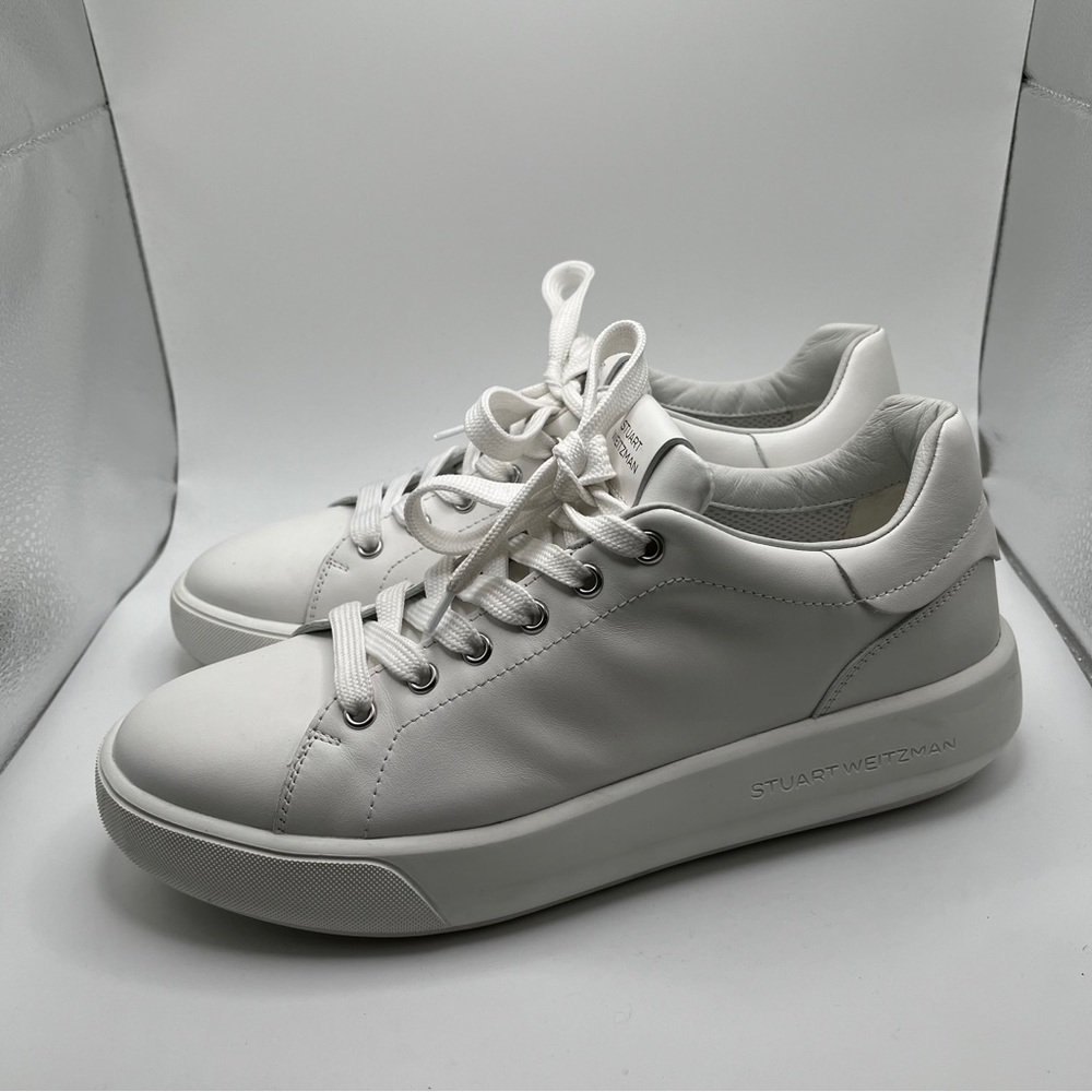 EUC Stuart Weitzman Pro Sleek Leather Sneakers women’s size 11 white 1624